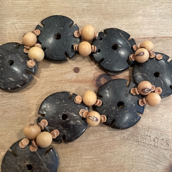 Women’s brown wood beaded tie belt Bohemian Beach festival coachella L/XL - Picture 2 of 5